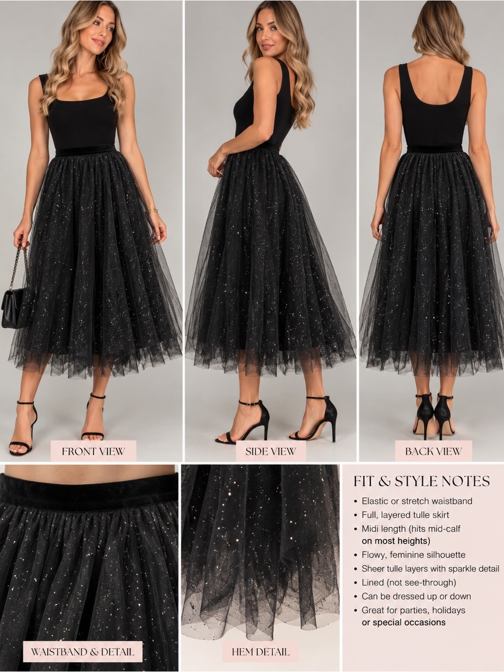 NWOT GORGEOUS BLACK SPARKLE TULLE SKIRT